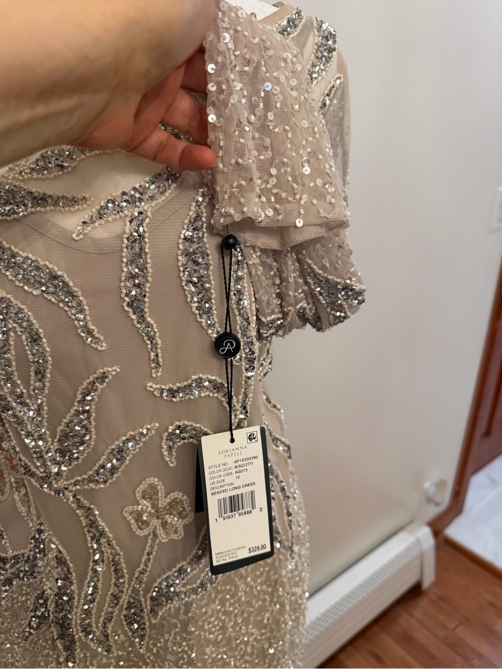 Adrianna Papell Beaded Maxi Gown NWT Size 12 Champagne Silver Formal Dress - Picture 8 of 17